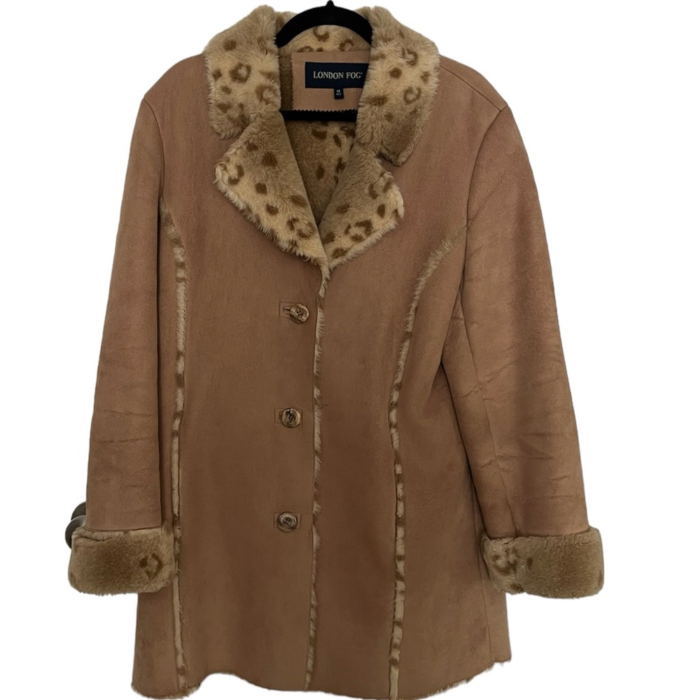 LONDON FOG FAUX SUEDE ANIMAL PRINT COAT